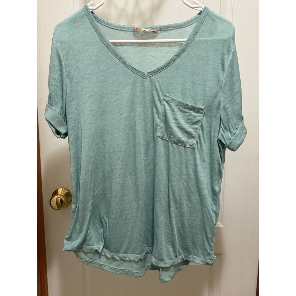 Pink Republic Womens Boho Sage V-Neck Pocket Tee Slub Knit Top XL PS5K15770SKL - Picture 1 of 6